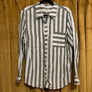 Style & Co. Olive and White Striped Button Down Shirt